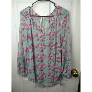 Lauren Conrad Semi Sheer Boho Lace Floral Hi Low Blouse. Size S